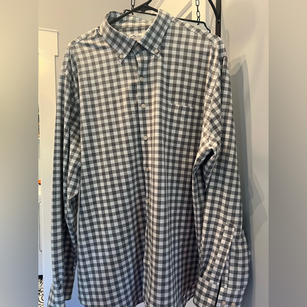 Men’s Peter Millar gray check button down